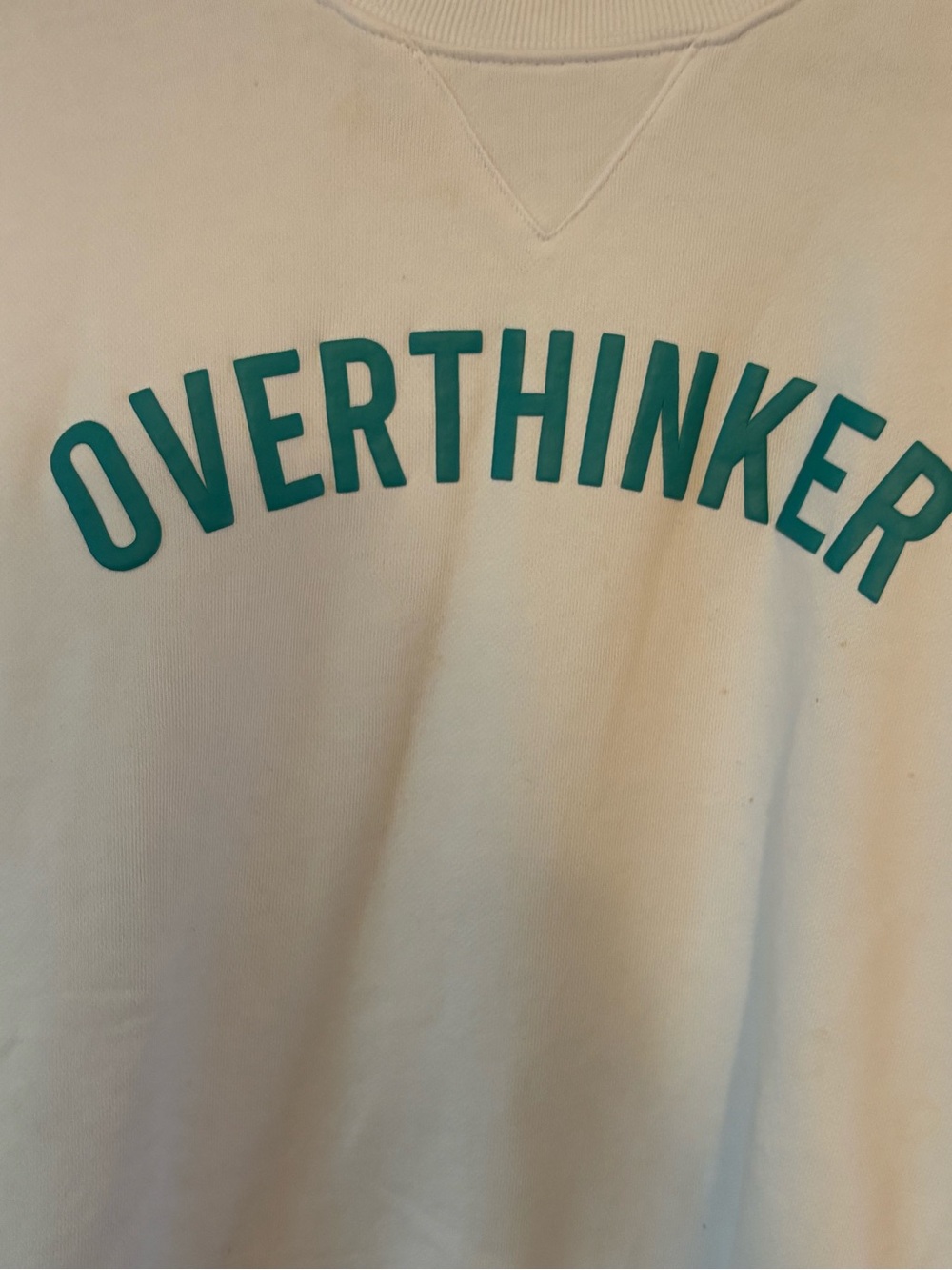 Wildfox White Sweatshirt with Teal "OVERTHINKER"